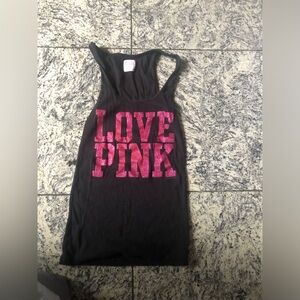 LOVE PINK Black Tank with Glitter Pink Logo size small